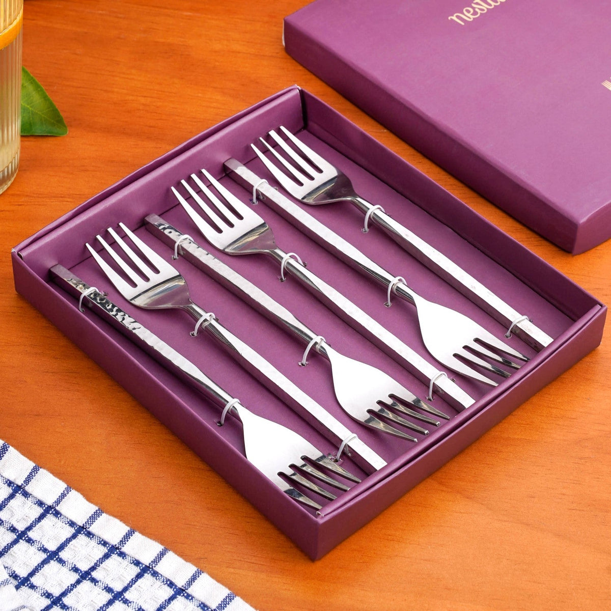 Hammered Stainless Steel Fork Set Of 6 Nestasia
