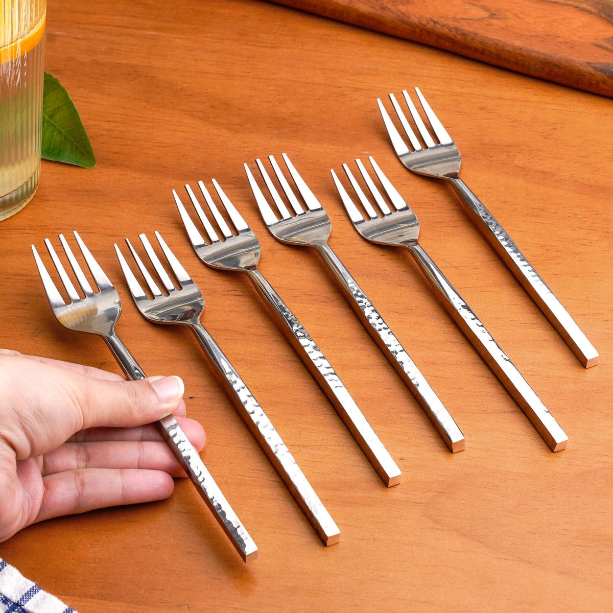 Hammered Stainless Steel Fork Set Of 6 Nestasia