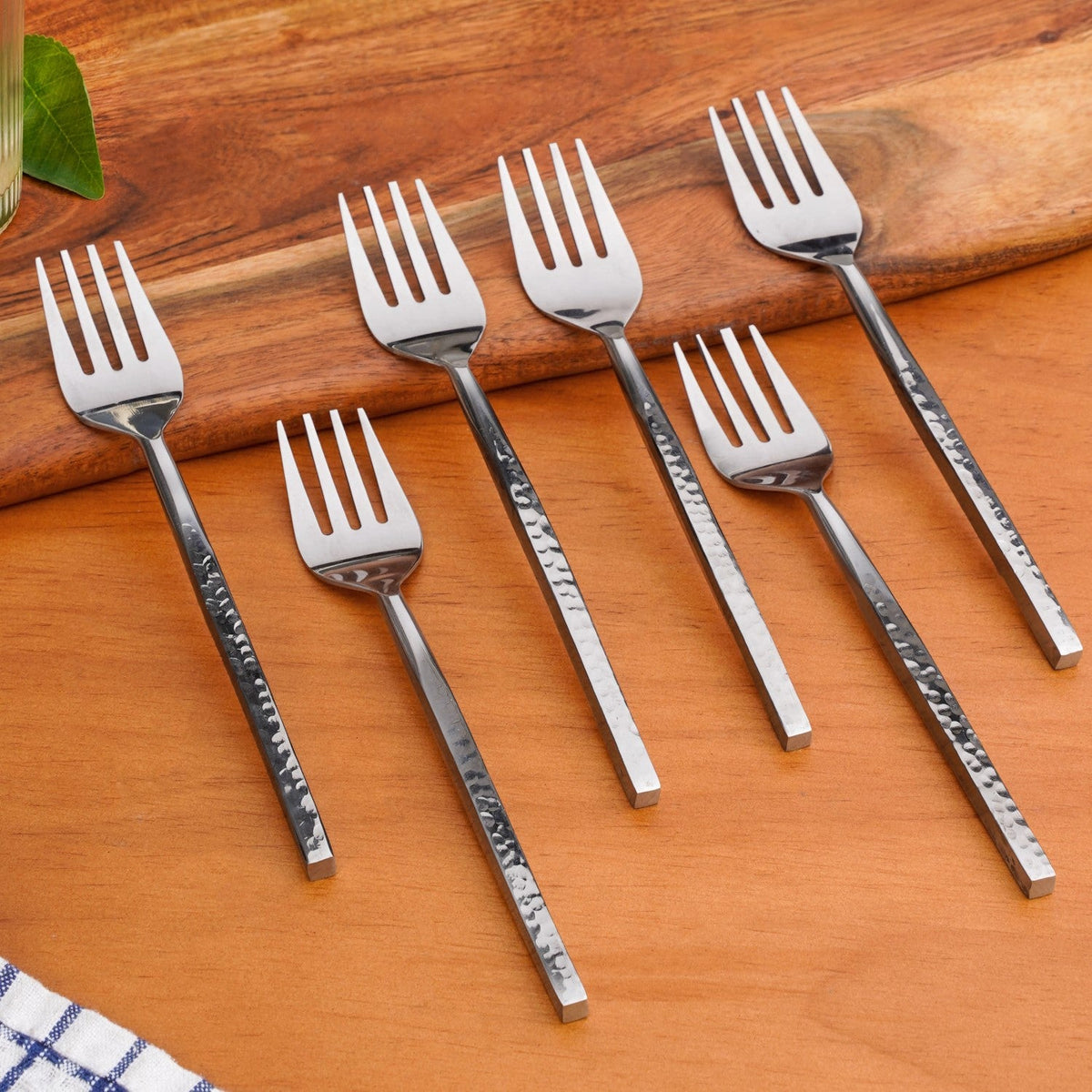 Hammered Stainless Steel Fork Set Of 6 Nestasia
