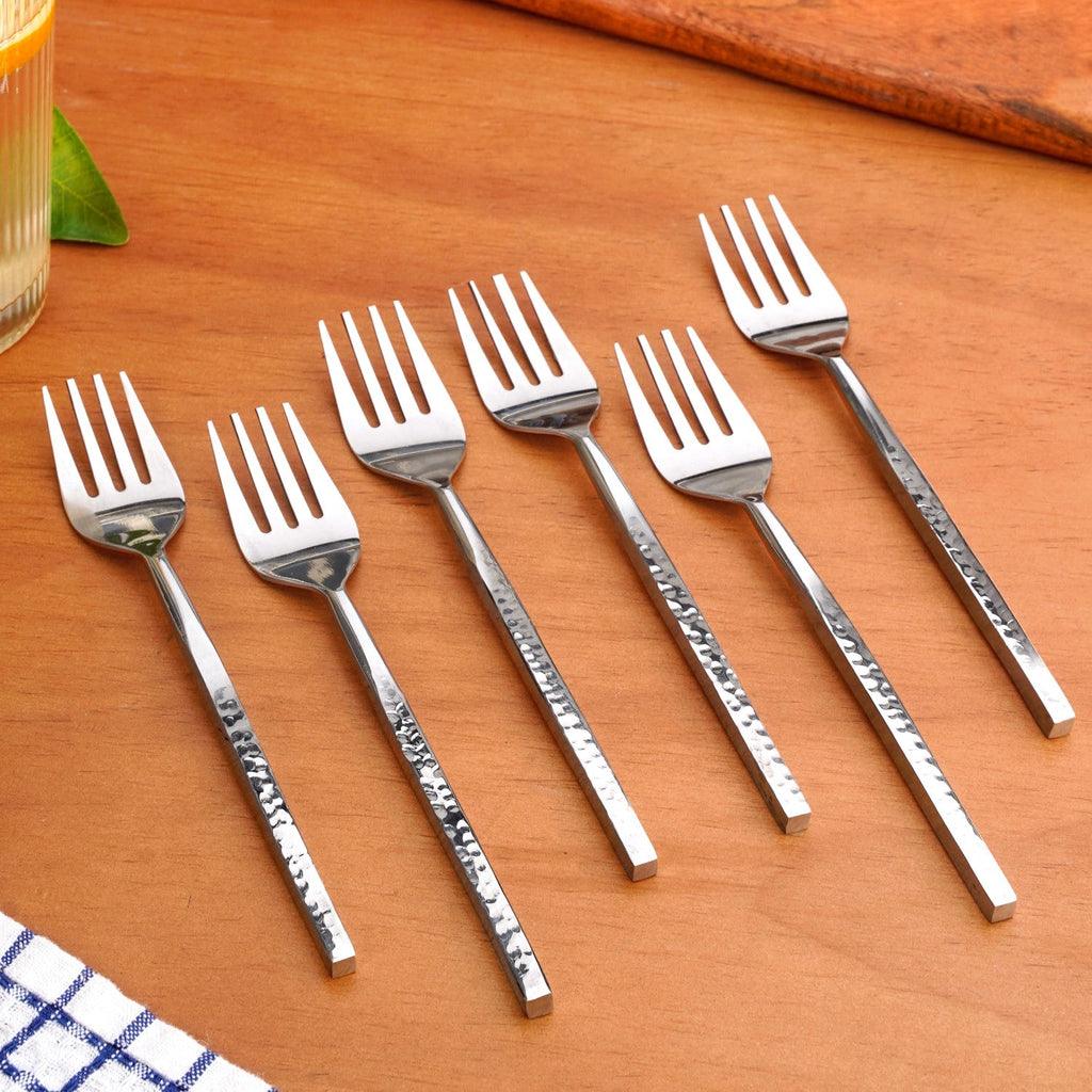 Hammered Stainless Steel Fork Set Of 6 Nestasia