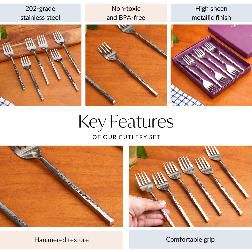 Hammered Stainless Steel Fork Set Of 6 Nestasia