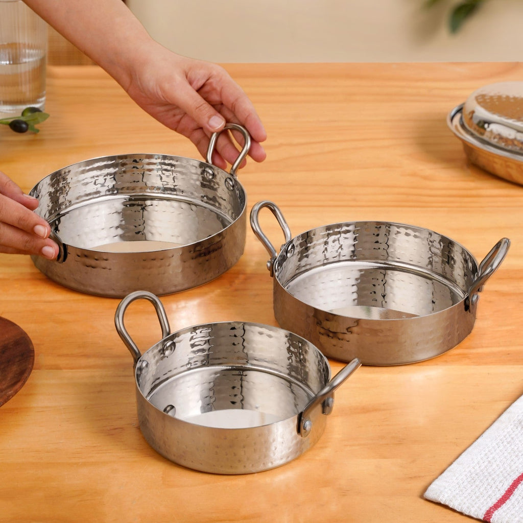 Nested Stainless Steel Round Serving Dish Set Of 3 Nestasia