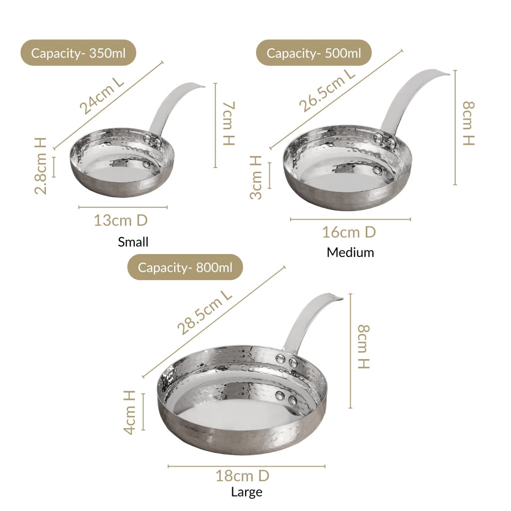 Hammered Stainless Steel Serving Pan With Handle Set Of 3 Nestasia