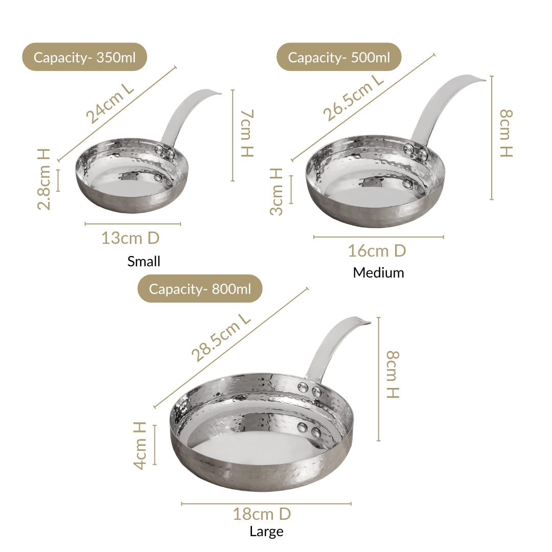 Hammered Stainless Steel Serving Pan With Handle Set Of 3 Nestasia