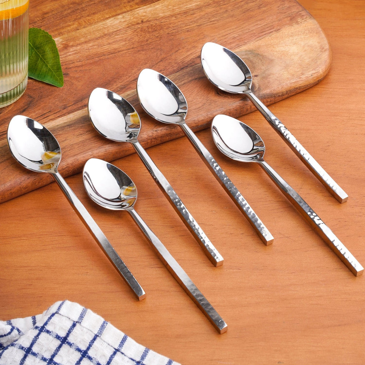 Hammered Stainless Steel Spoon Set Of 6 Nestasia