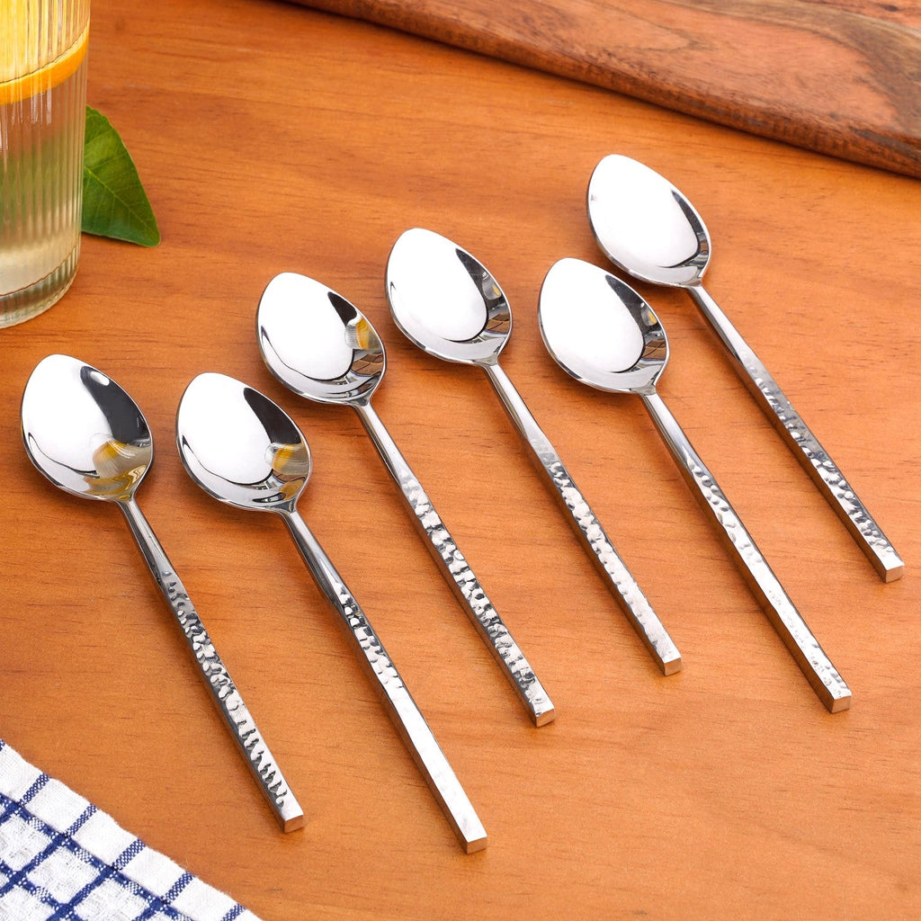 Hammered Stainless Steel Spoon Set Of 6 Nestasia