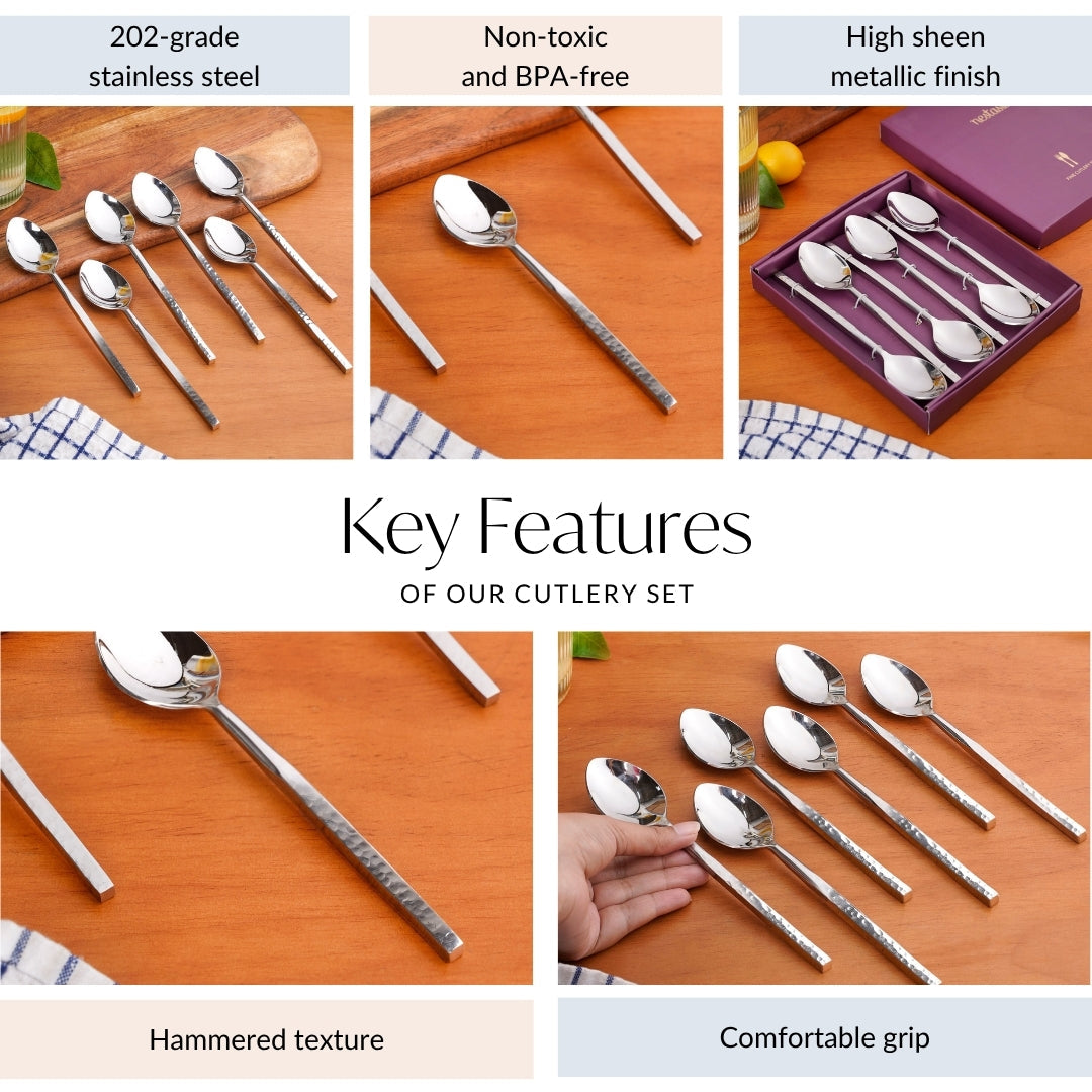 Hammered Stainless Steel Spoon Set Of 6 Nestasia