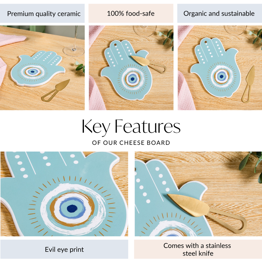 Hamsa Evil Eye Hand Cheese Board With Knife Set Of 2 Nestasia