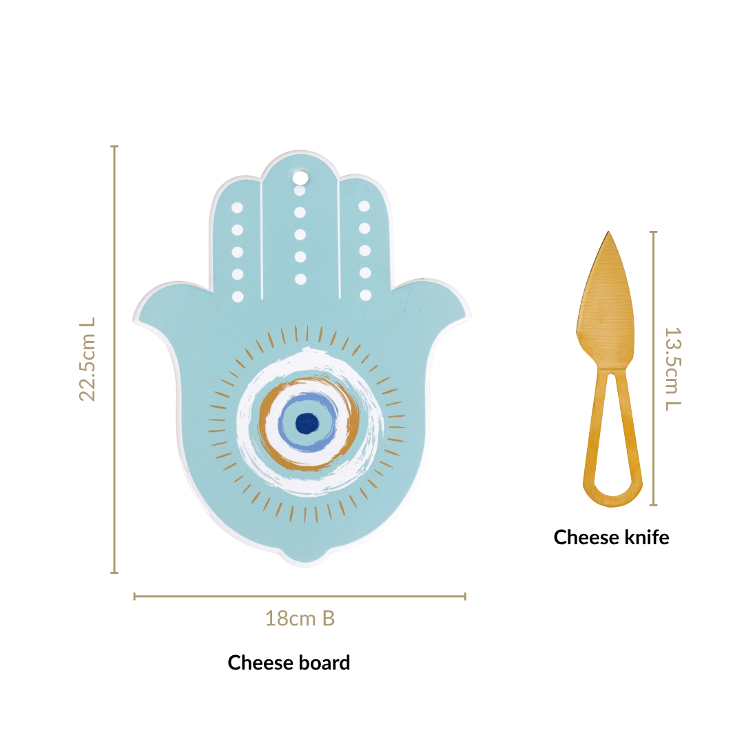 Hamsa Evil Eye Hand Cheese Board With Knife Set Of 2 Nestasia