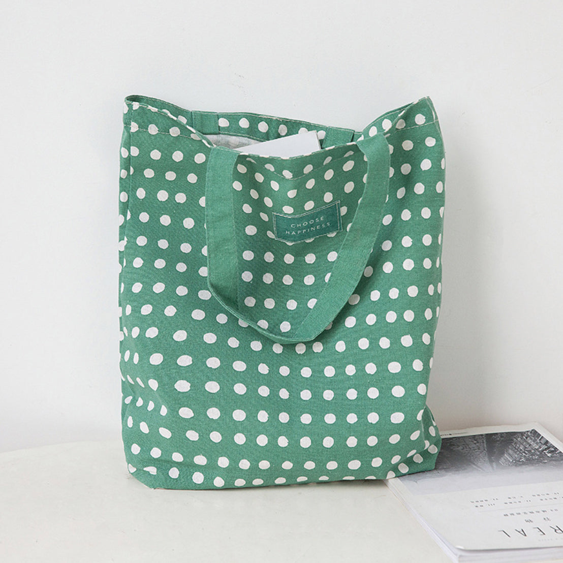 Green And White Tote Bag Nestasia