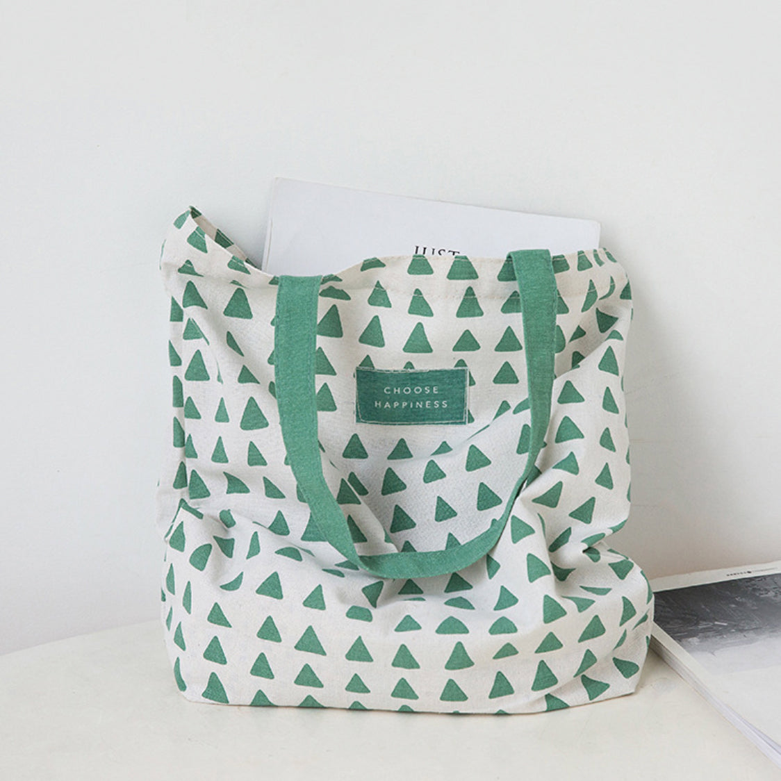 Green And White Tote Bag Nestasia