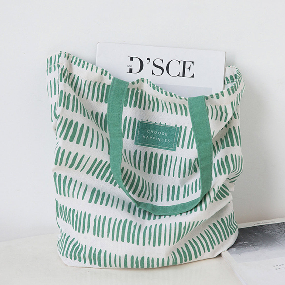 Green And White Tote Bag Nestasia