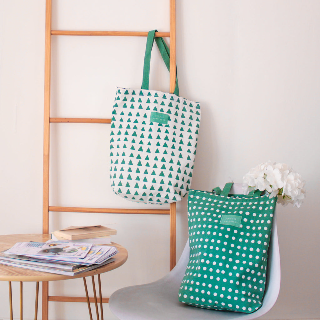 Green And White Tote Bag Nestasia
