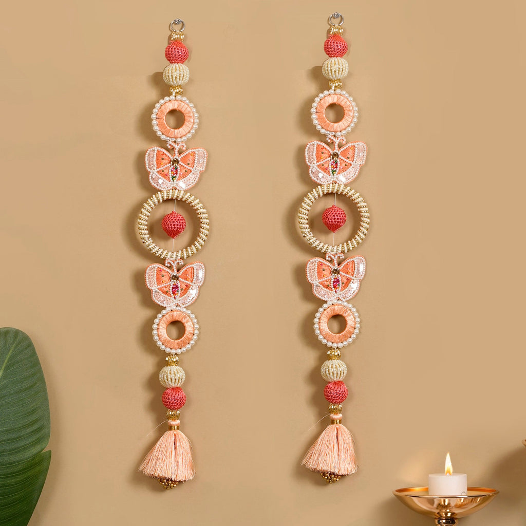 Handcrafted Butterfly Door Hanging Peach Set of 2 Nestasia