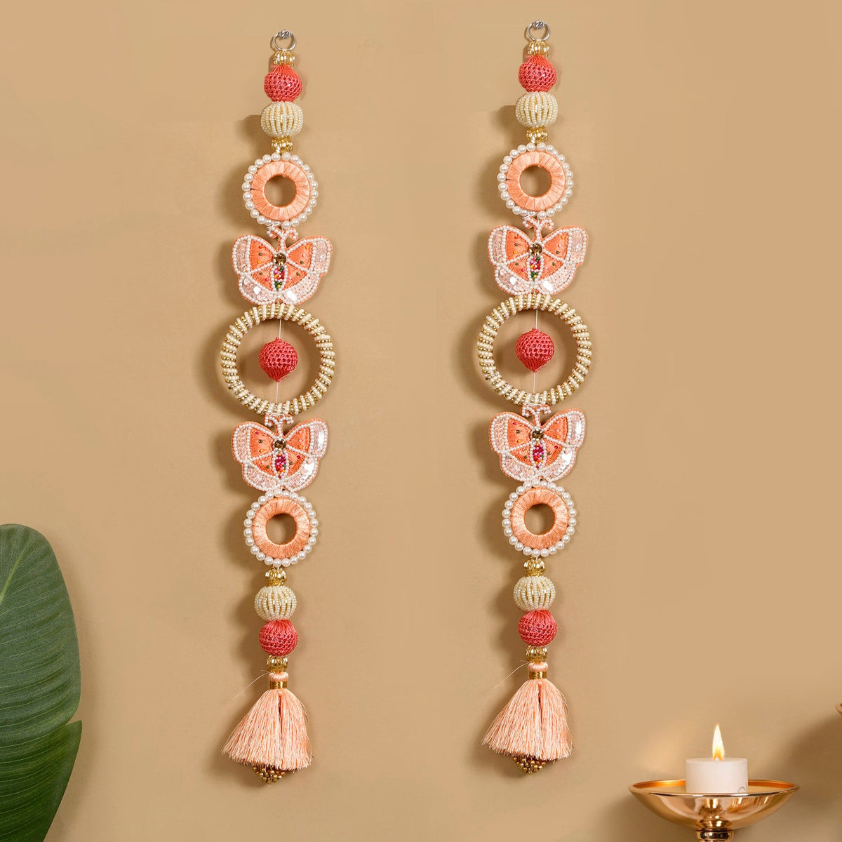 Handcrafted Butterfly Door Hanging Peach Set of 2 Nestasia