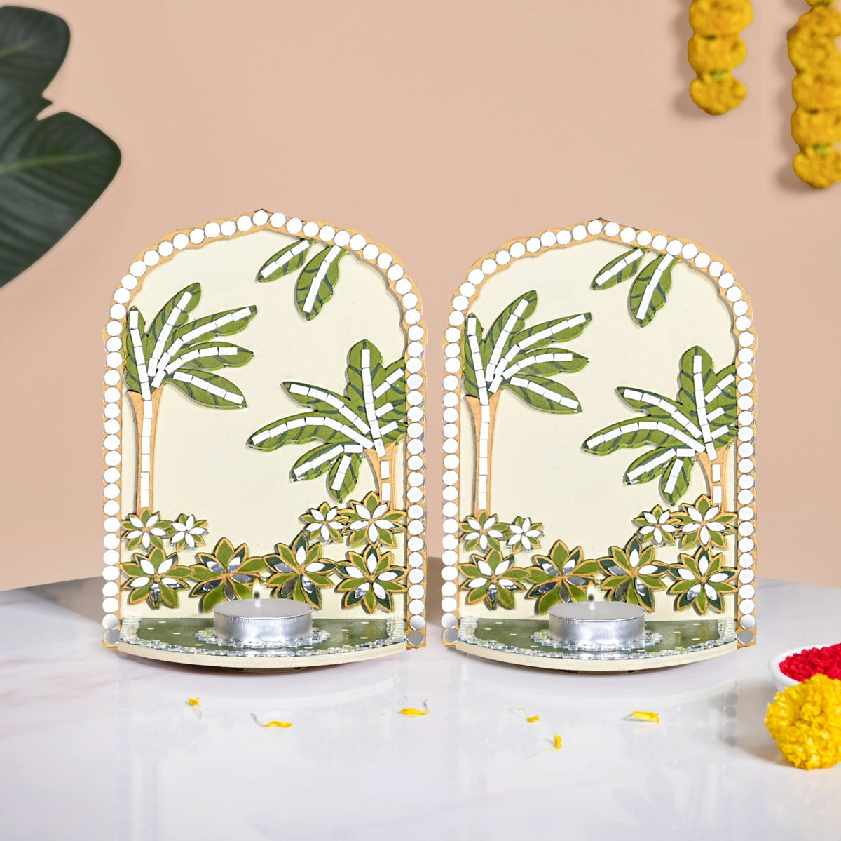 Handmade Lippan Art Tealight Candle Holder Set Of 2 Nestasia