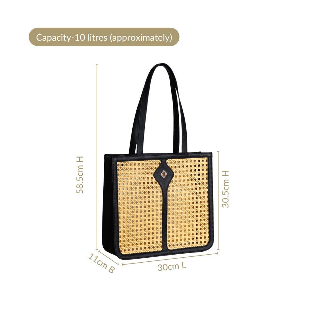 Classic Black Rattan Cane Webbing Tote Bag Nestasia