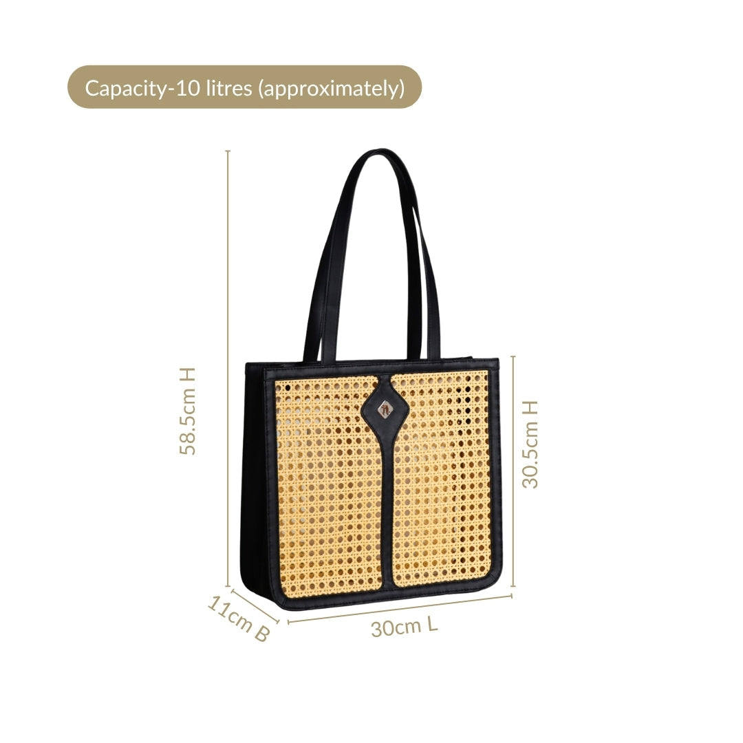 Classic Black Rattan Cane Webbing Tote Bag Nestasia