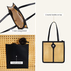 Classic Black Rattan Cane Webbing Tote Bag Nestasia
