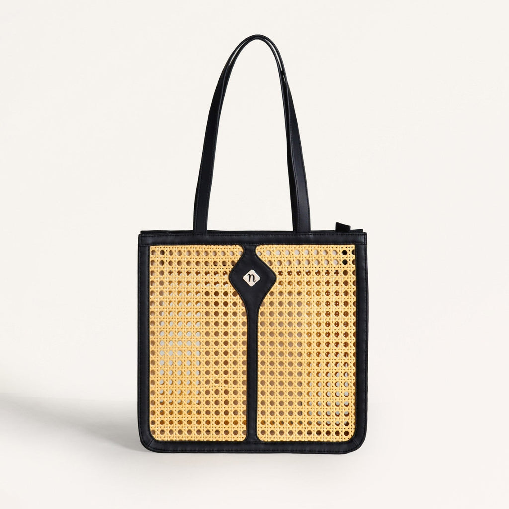 Classic Black Rattan Cane Webbing Tote Bag Nestasia