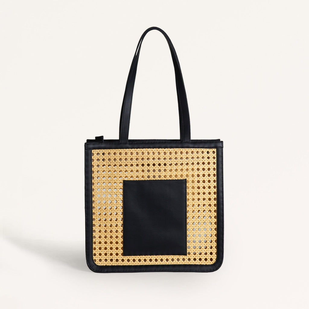 Classic Black Rattan Cane Webbing Tote Bag Nestasia