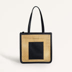 Classic Black Rattan Cane Webbing Tote Bag Nestasia