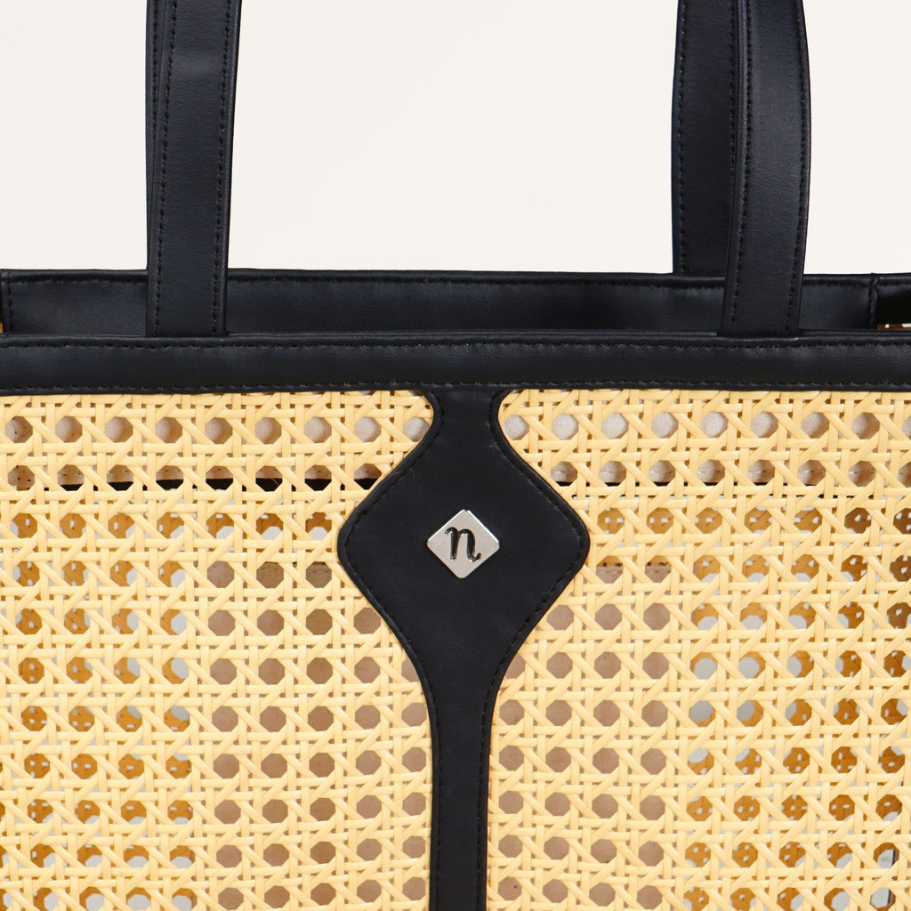 Classic Black Rattan Cane Webbing Tote Bag Nestasia