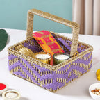 Handwoven Gift Basket With Movable Handle Lavender Nestasia