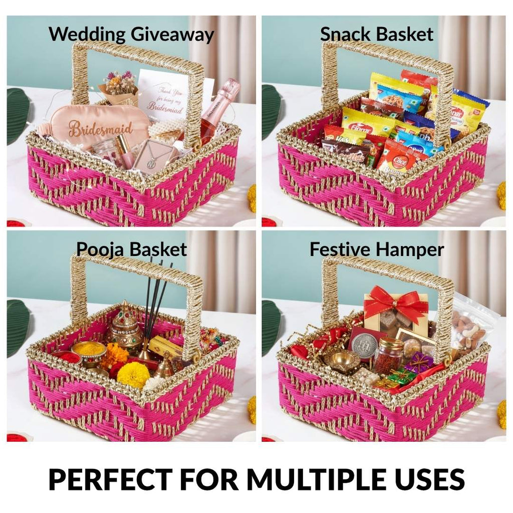Gift Hamper Basket With Movable Handle Pink Nestasia