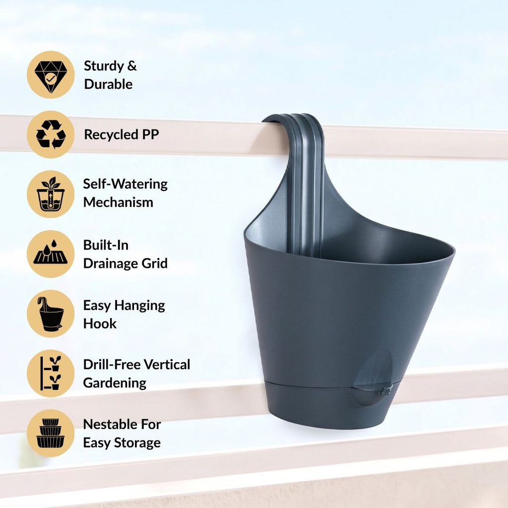 Hanging Alpina Planter Self Watering Grey Set Of 3 Nestasia