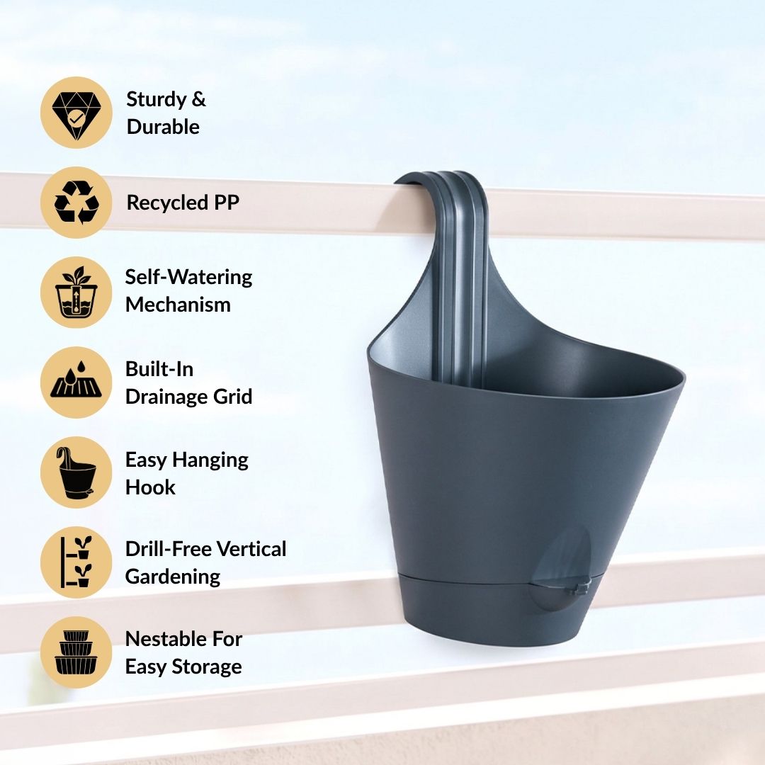 Hanging Alpina Planter Self Watering Grey Set Of 3 Nestasia