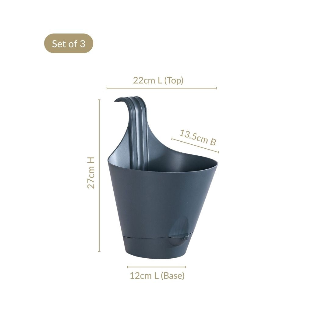 Hanging Alpina Planter Self Watering Grey Set Of 3 Nestasia