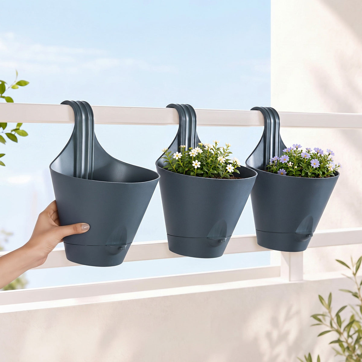 Hanging Alpina Planter Self Watering Grey Set Of 3 Nestasia
