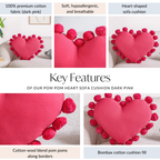Pom Pom Heart Sofa Cushion Dark Pink 40x35cm Nestasia