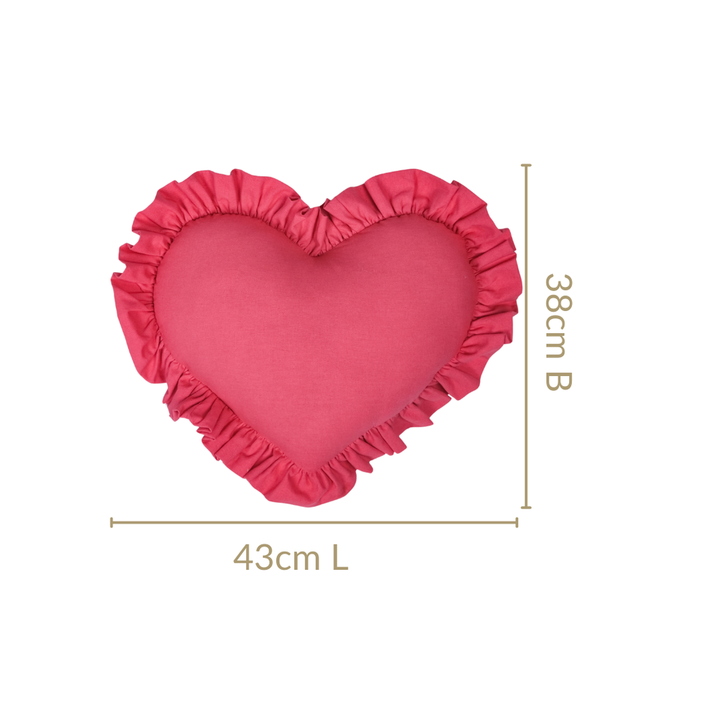 Frilly Heart Cotton Cushion Dark Pink 43x38cm Nestasia