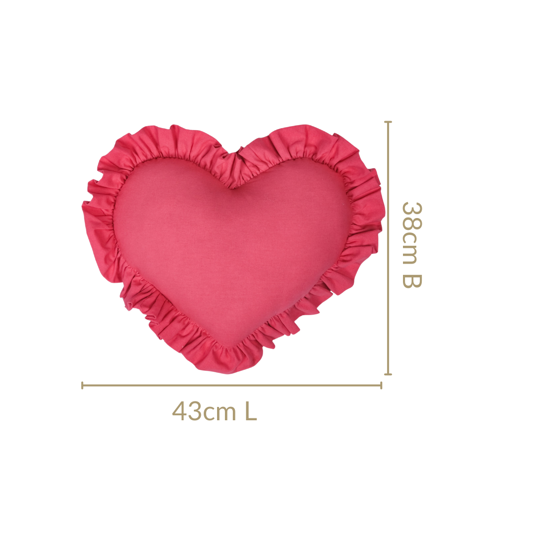 Frilly Heart Cotton Cushion Dark Pink 43x38cm Nestasia