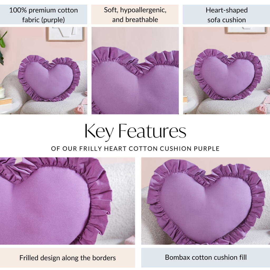Frilly Heart Cotton Cushion Purple 43x38cm Nestasia