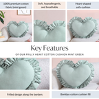 Frilly Heart Cotton Cushion Mint Green 43x38cm Nestasia