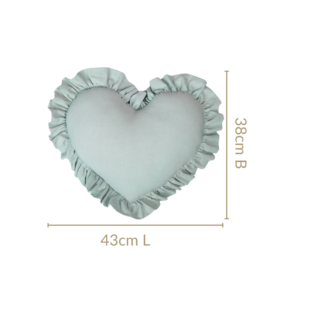 Frilly Heart Cotton Cushion Mint Green 43x38cm Nestasia