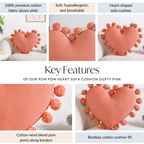 Pom Pom Heart Sofa Cushion Dusty Pink 40x35cm Nestasia