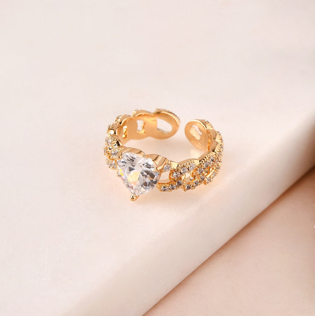 Heart Solitaire Knotted Gold Ring Nestasia