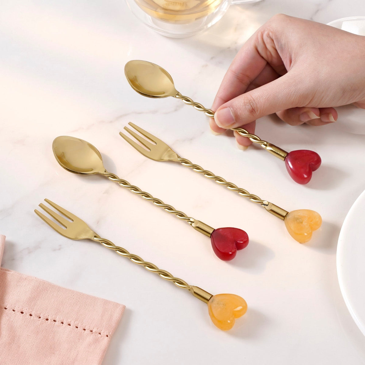 Heartstring Tea Spoon And Fruit Fork Set Of 4 Nestasia