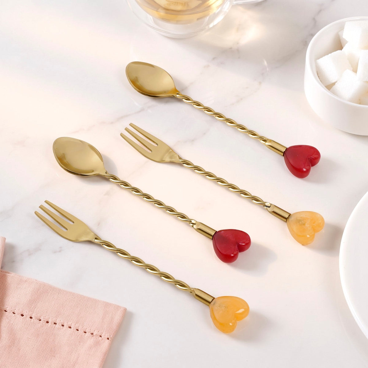 Heartstring Tea Spoon And Fruit Fork Set Of 4 Nestasia