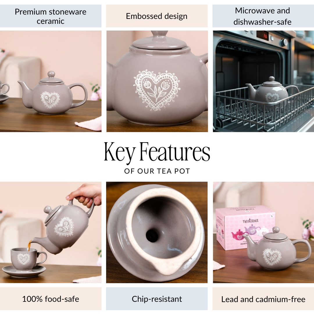 Hearty Ceramic Tea Pot Grey 1000ml Nestasia