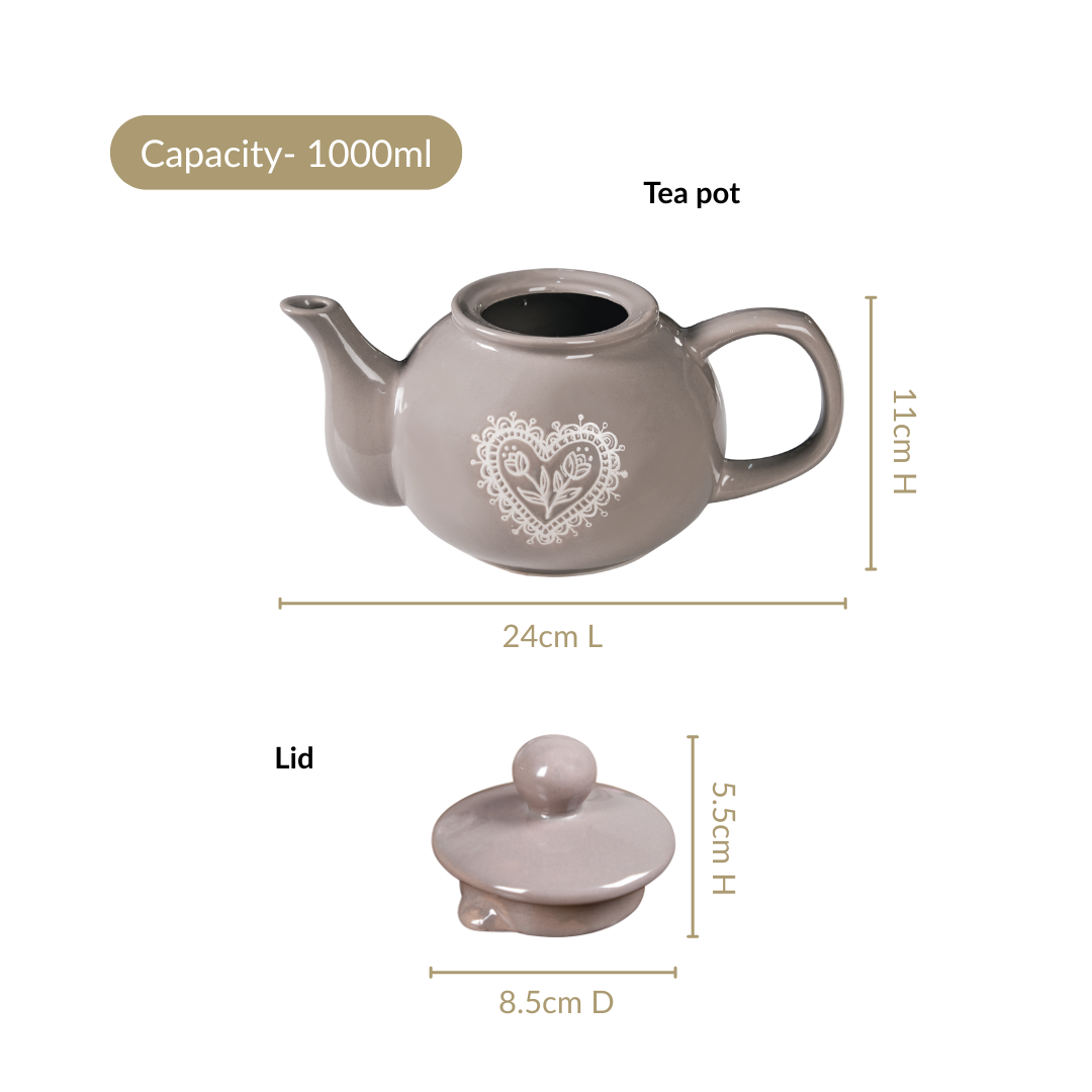 Hearty Ceramic Tea Pot Grey 1000ml Nestasia