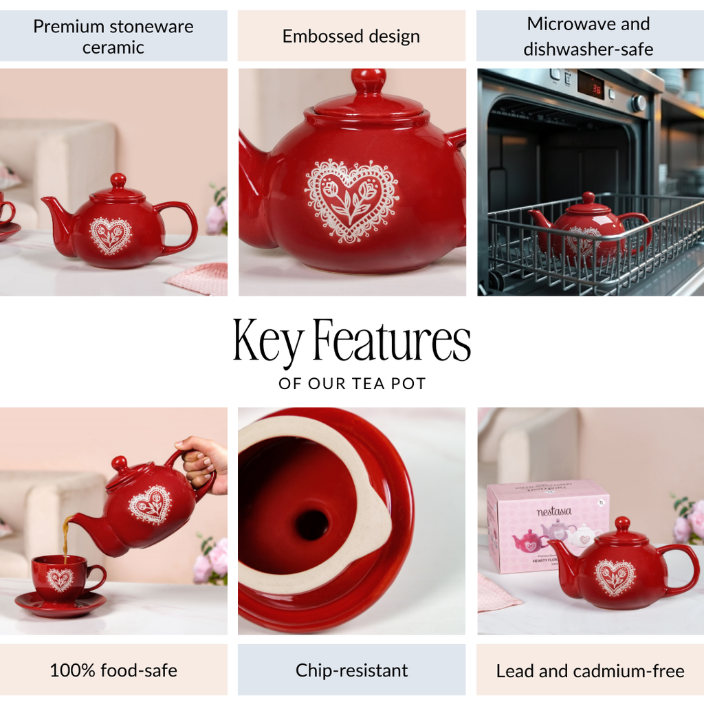 Hearty Ceramic Tea Pot Red 1000ml Nestasia