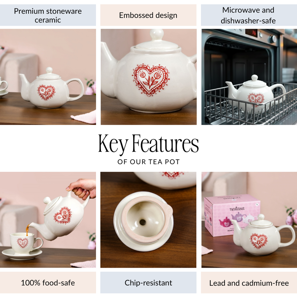 Hearty Ceramic Tea Pot White 1000ml Nestasia