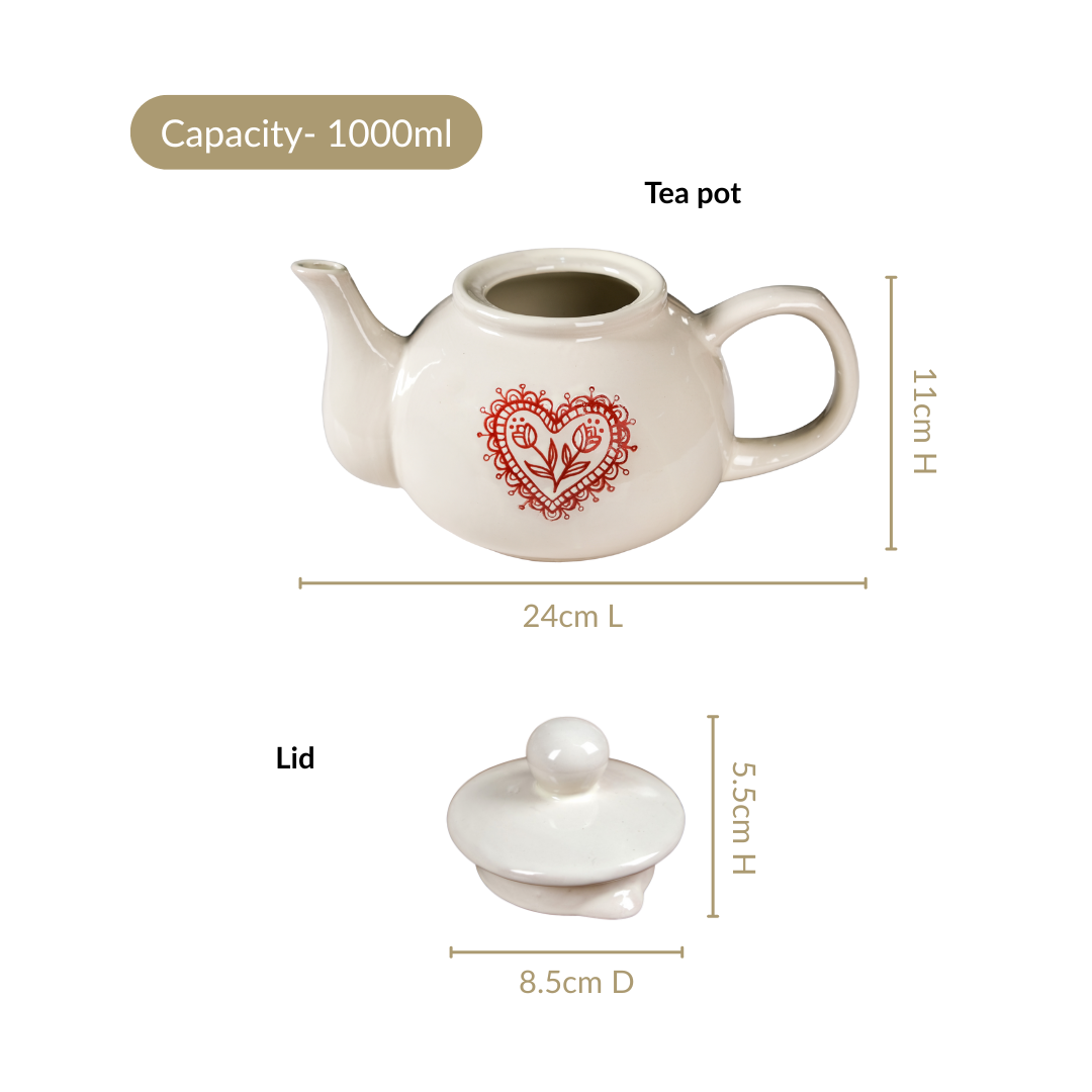 Hearty Ceramic Tea Pot White 1000ml Nestasia