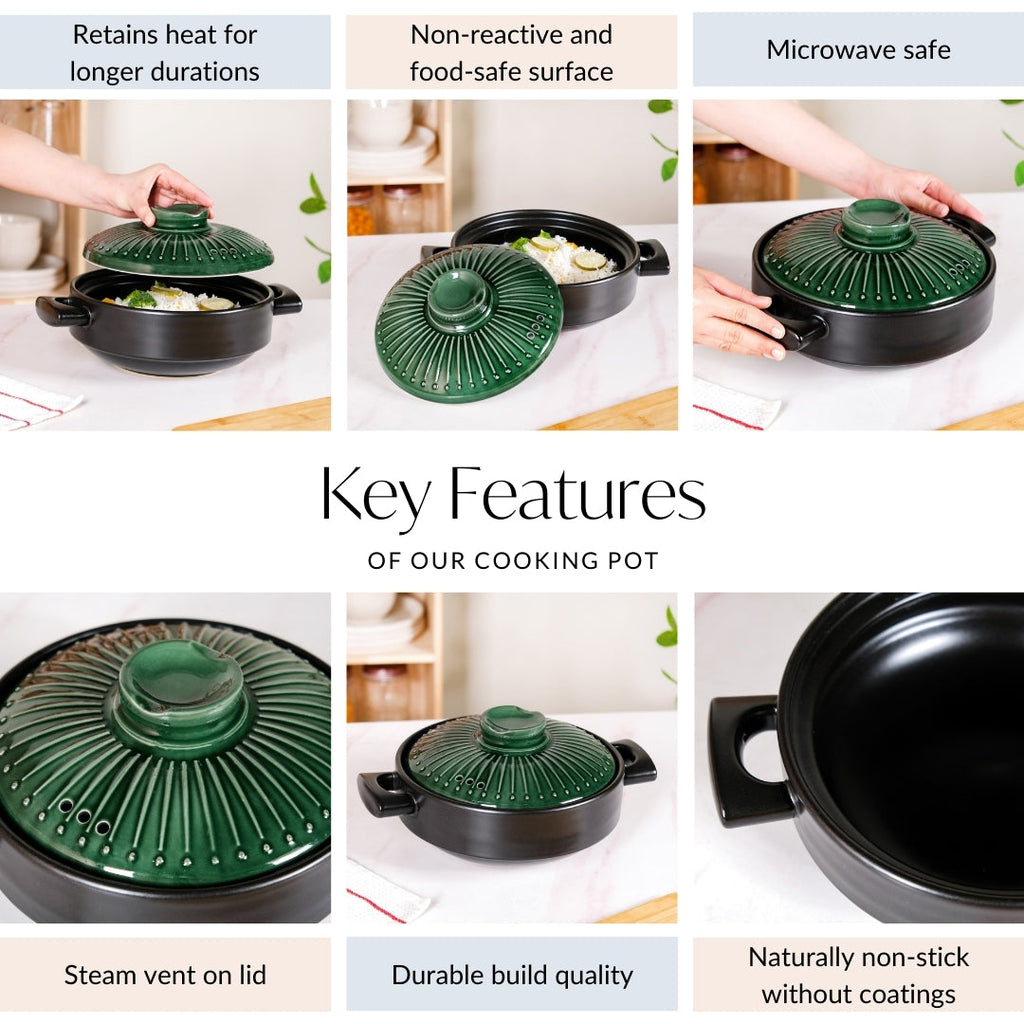Botanica Ceramic Casserole Cooking Pot Green 2000ml Nestasia