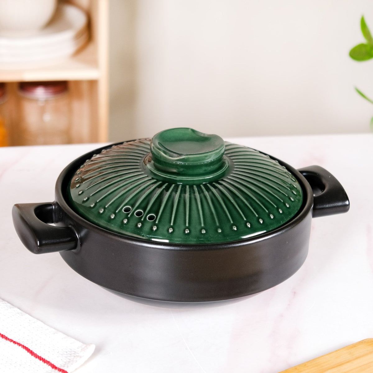 Botanica Ceramic Casserole Cooking Pot Green 2000ml Nestasia